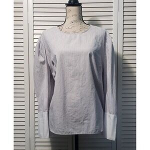Who‎ What Wear Tunic Top Women's Size 2XL Striped Long Sleeve Wide Button Cuffs